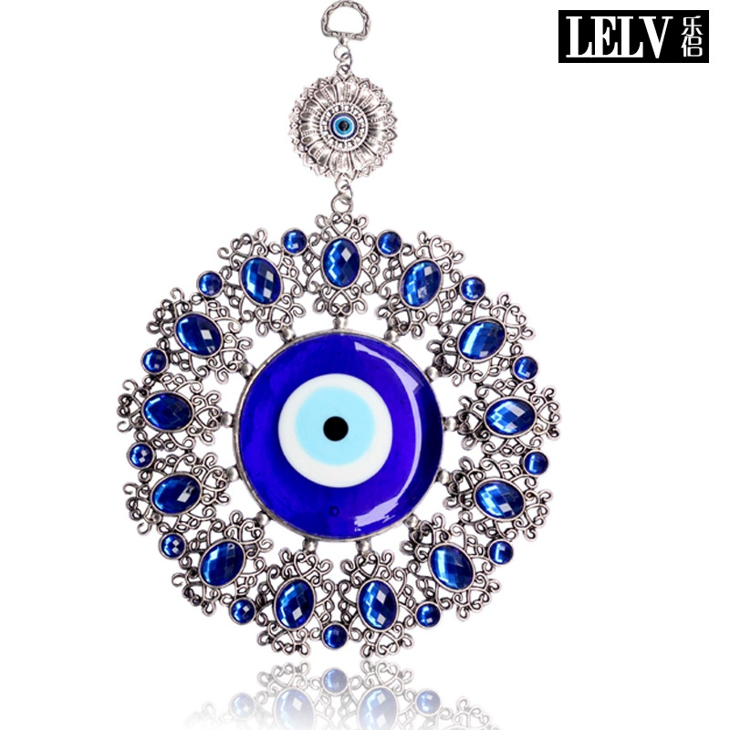 Стеклянный кулон с голубыми глазами металлический полый большой цветок синий висячий орнамент