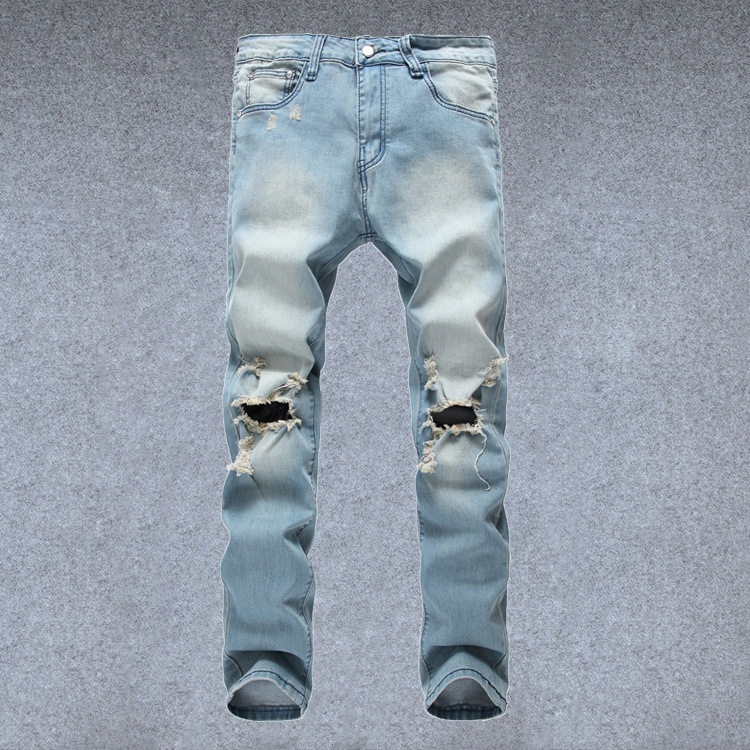 boy 2024 Foreign Trade Cross-Border Hot-Seller Washed Distressed Men's Skinny Jeans Wholesale_voghion.com
