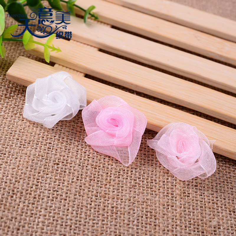 Fábrica 3cm cinta de nieve Rosa pequeña flor hecha a mano DIY arco ropa para niños pequeña flor