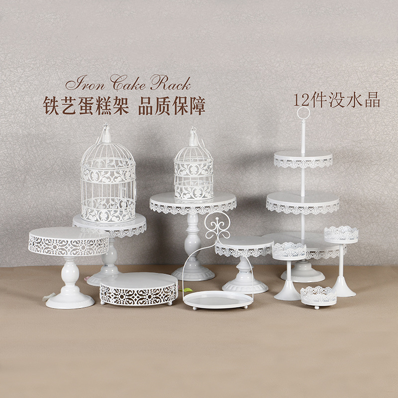 Decoración de mesa de postre de boda de oro soporte de la torta Europea Placa de pastel de encaje de boda pastelería de hierro soporte 12 traje