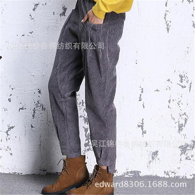 全棉弹力灯芯绒21条纬弹烧毛坯布素色织印花水洗霜花子母条灯条布|ms