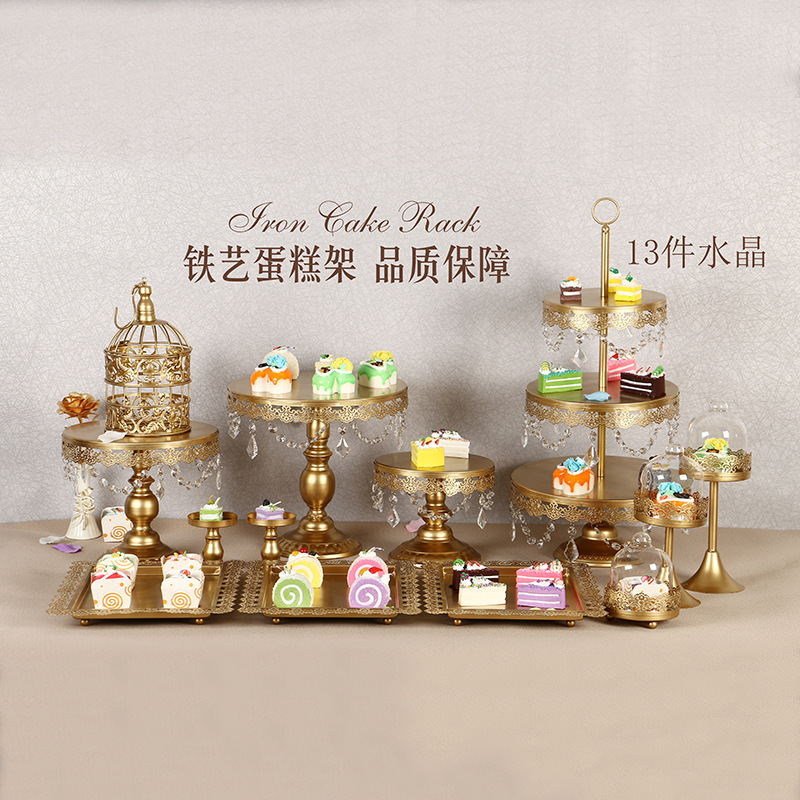 Estante de pastel de hierro boda postre pastelería bandeja de pastel postre de boda decoración de mesa snack rack conjunto de 13 piezas