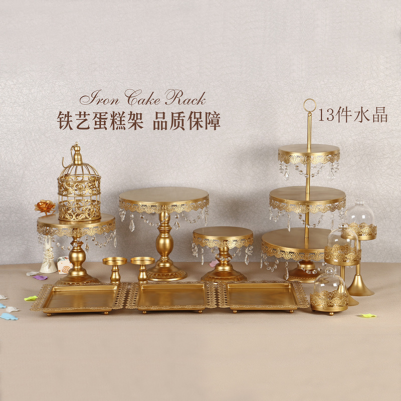 Estante de pastel de hierro boda postre pastelería bandeja de pastel postre de boda decoración de mesa snack rack conjunto de 13 piezas