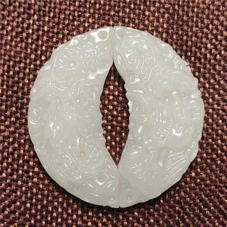 供应玉器A货阿富汗玉白玉儿童款龙凤牌 情侣款阿富汗玉龙凤玉牌