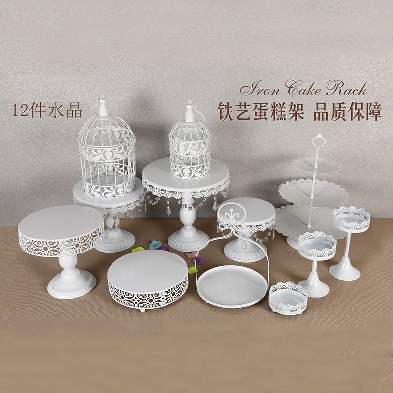 Decoración de mesa de postre de boda de oro soporte de la torta Europea Placa de pastel de encaje de boda pastelería de hierro soporte 12 traje