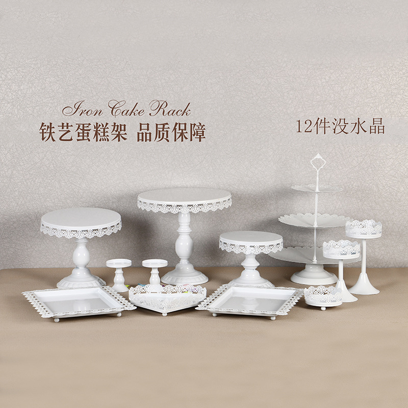 Decoración de mesa de postre de boda de oro soporte de la torta Europea Placa de pastel de encaje de boda pastelería de hierro soporte 12 traje