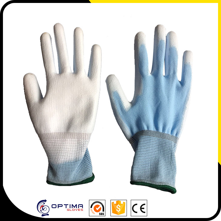 工厂直销专业出口欧洲13针涤纶掌浸白PU工作手套劳保PU手套