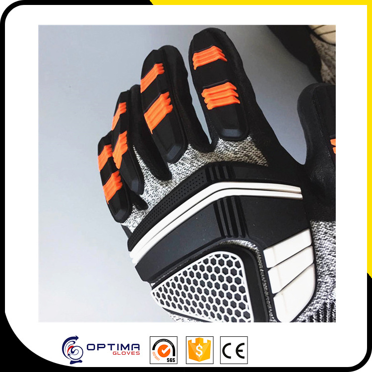 厂家直销出口欧洲13针HPPE掌浸丁腈发泡TPR防撞击防切割手套
