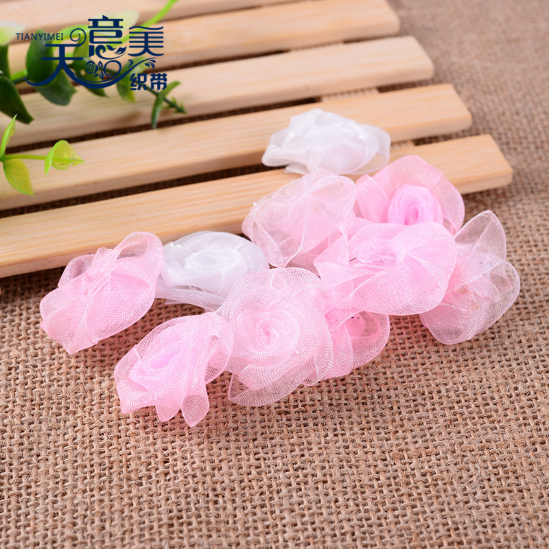 Fábrica 3cm cinta de nieve Rosa pequeña flor hecha a mano DIY arco ropa para niños pequeña flor