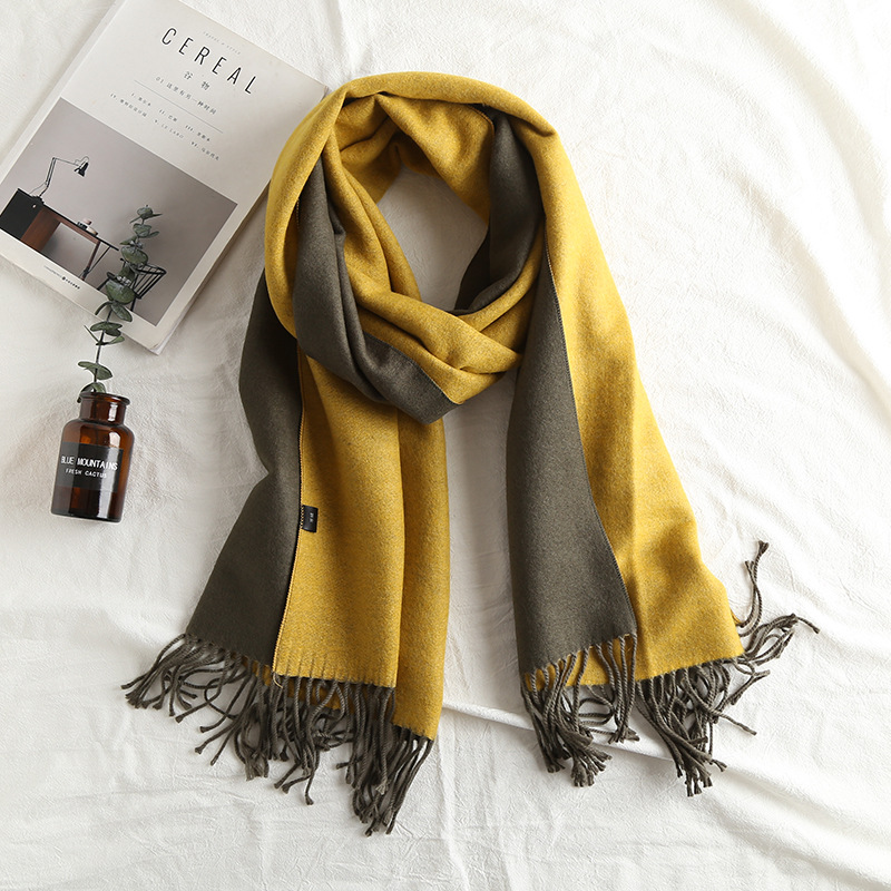 Korean style new cashmere-like solid color scarf double-sided two-color tassel Versatile scarf autumn and winter thickened shawl 20 colors