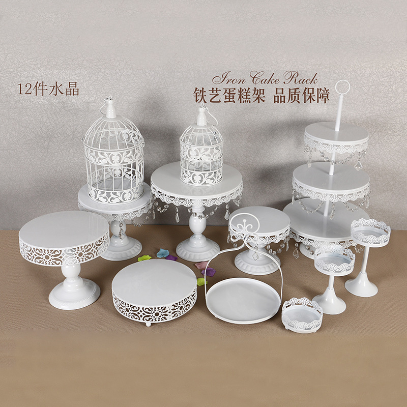 Decoración de mesa de postre de boda de oro soporte de la torta Europea Placa de pastel de encaje de boda pastelería de hierro soporte 12 traje