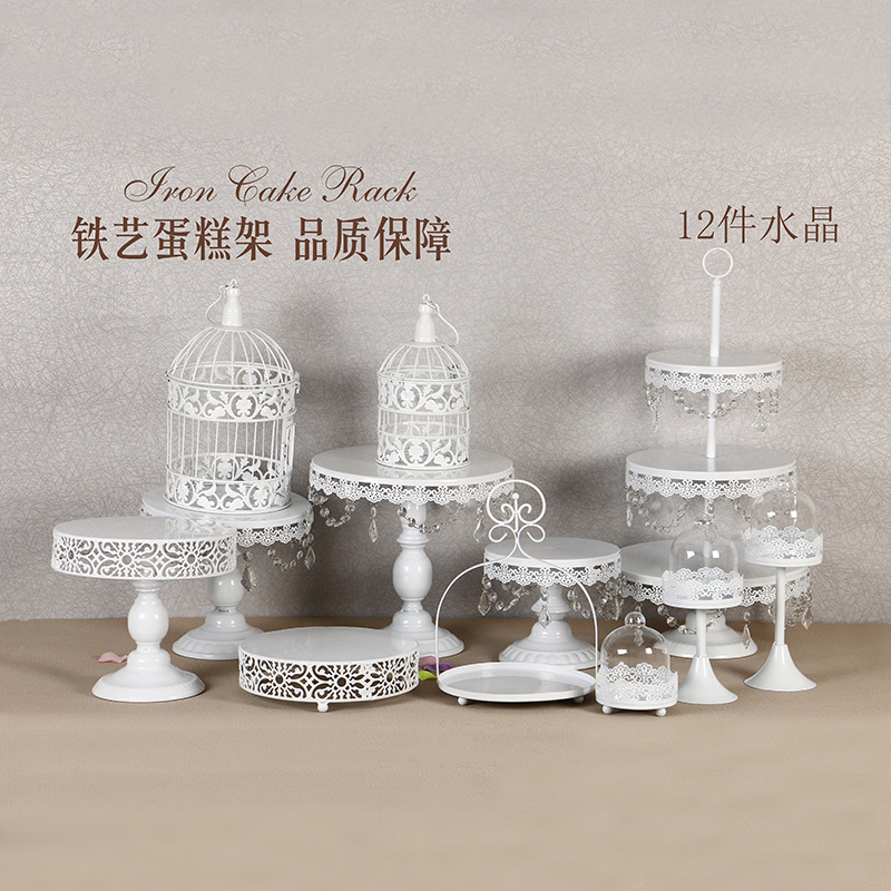 Decoración de mesa de postre de boda de oro soporte de la torta Europea Placa de pastel de encaje de boda pastelería de hierro soporte 12 traje