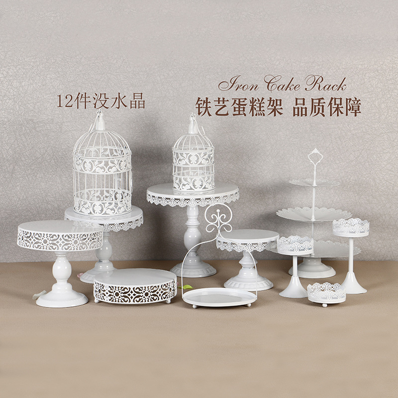 Decoración de mesa de postre de boda de oro soporte de la torta Europea Placa de pastel de encaje de boda pastelería de hierro soporte 12 traje