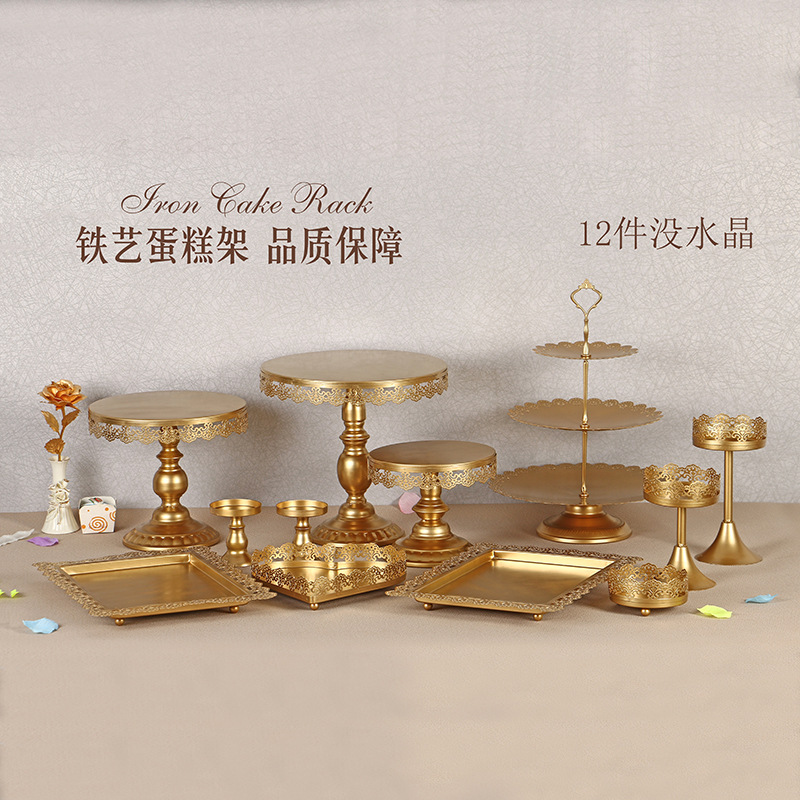 Estante de pastel de hierro boda postre pastelería bandeja de pastel postre de boda decoración de mesa snack rack conjunto de 13 piezas
