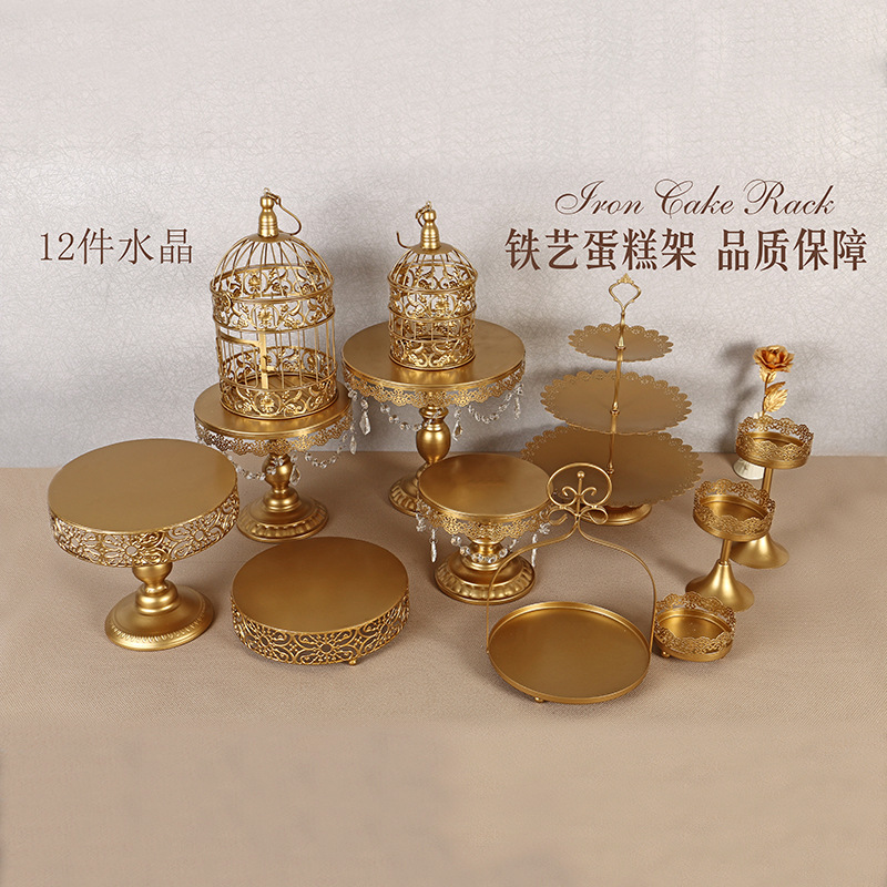 Estante de pastel de hierro boda postre pastelería bandeja de pastel postre de boda decoración de mesa snack rack conjunto de 13 piezas
