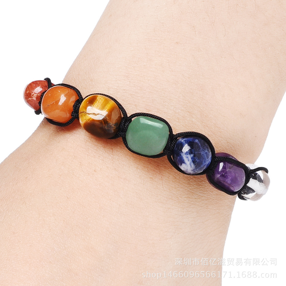 Al azar amorfo amatista colorido piedra pulsera de los hombres de cristal blanco yoga tejido pulsera de las mujeres Amazon transfronteriza exclusiva