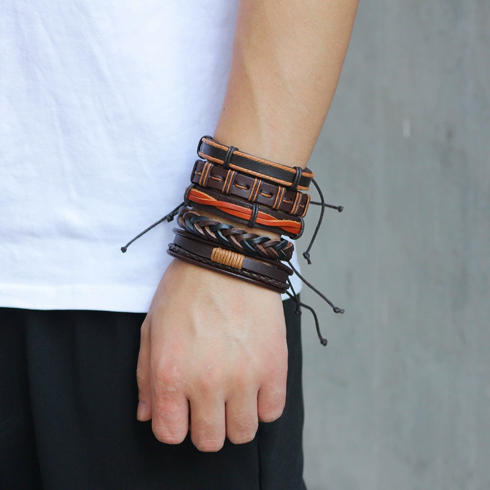 Men's retro woven bracelet, set, jewelry, punk style, Birthday gift