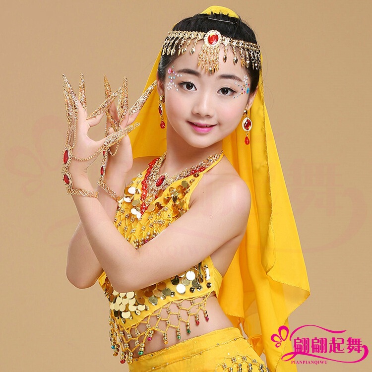 New Indian Dance Performance Accessories Head Yarn Head Chain Children's Belly Dance Top Bracelet Necklace Earrings Nail Set