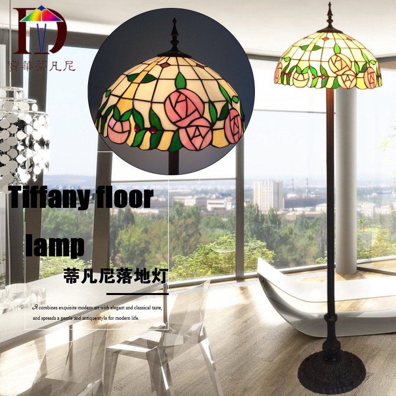 Foreign trade lighting manufacturers wholesale hotel club Tiffany floor lamp new promotional pastoral rose floor lamp