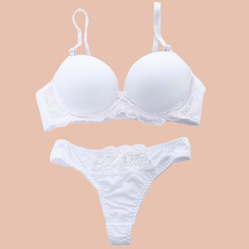 Women's Sexy Candy Color Bra Set Underwear Set Solid Color Lace Bra T-Shirt Ab Tong Cup Hot Style