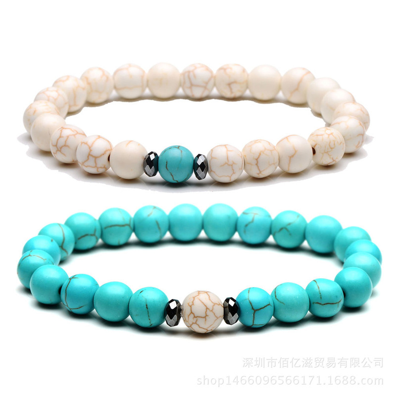 Romantic Friendship Distance Couple Bracelet Black Iron Stone Lansong White Turquoise Bracelet European and American Amazon Fashion Jewelry