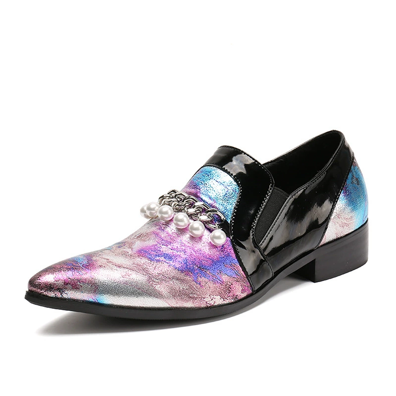Кожаные туфли с острым носом, мужские модные туфли в Корейском стиле, деловая Повседневная Свадебная обувь для парикмахера в ночном клубе, Яркие Кожаные персонализированные мужские кожаные туфли T-Stage