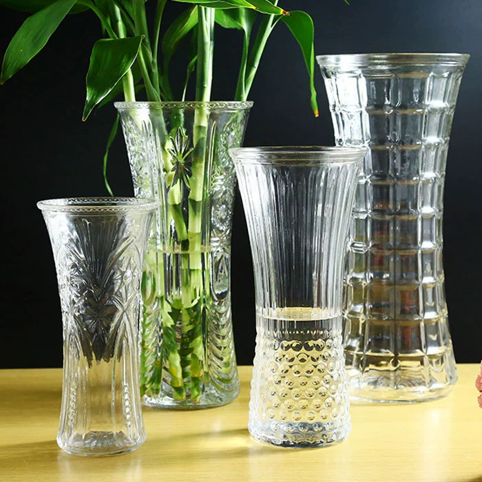 Креативная простая стеклянная прозрачная Хрустальная ваза с круглым горлом, узор для бутылки, поднимающие цветы, украшения для гостиной, обеденного стола