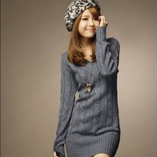 速卖通爆款 韩版秋冬新款 V领中长款毛衣麻花粗纺厚毛衣