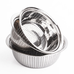 Thickened and deepened stainless steel non-magnetic reverse side rice washing sieve rice washing basin vegetable basin drain basin multi-purpose basin leak basin water filter