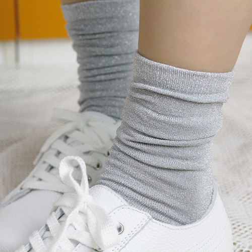 Golden thread, shiny thread, silver thread autumn and winter stack socks, Japanese Korean medium-length socks, sock covers, fishnet socks, short socks, fashionable socks, children, summer
