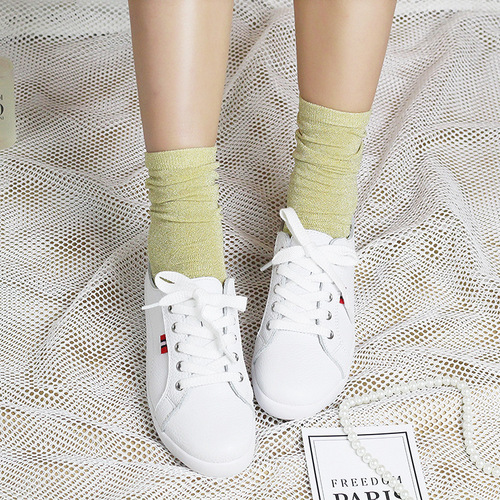 Golden thread, shiny thread, silver thread autumn and winter stack socks, Japanese Korean medium-length socks, sock covers, fishnet socks, short socks, fashionable socks, children, summer
