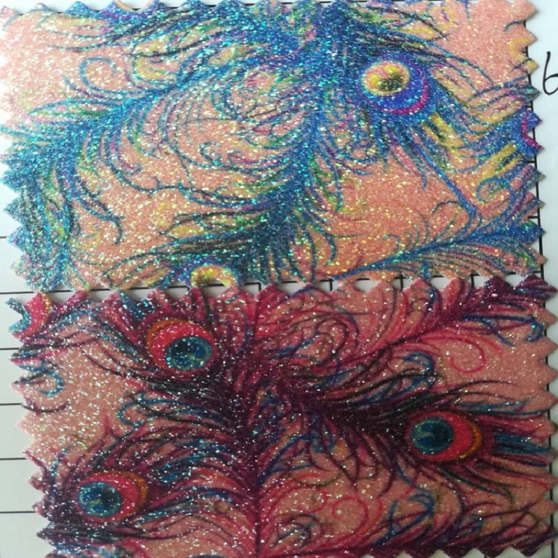 现货供应格利特闪粉印花pu革七彩格利特印花图案格力特箱包面料革