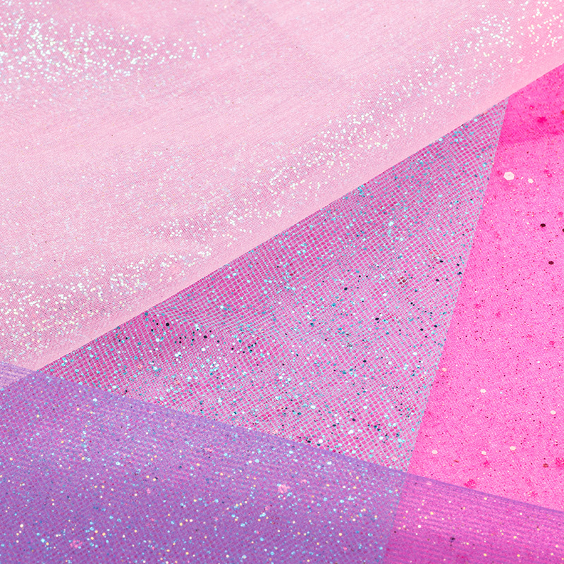 闪粉网纱面料 小亮片网纱 喷粉平布舞台服饰网纱礼品包装网纱现货