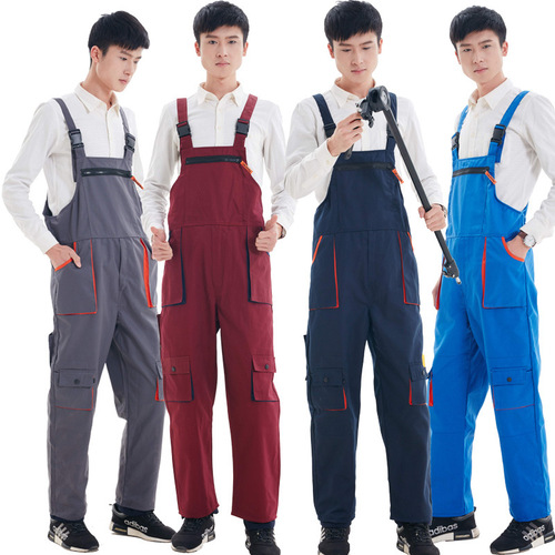 Jumpsuit with shoulder straps, pants embroidered with words, four seasons performance uniform, auto repair uniform, maintenance and installation workwear, wear-resistant, protective clothing