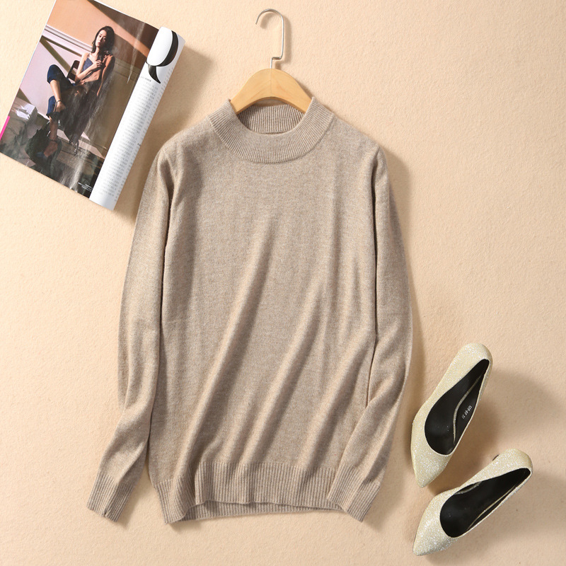 秋冬新款半高领针织纯色短款毛衣女韩版宽松针织套头打底衫