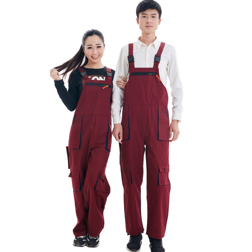 Jumpsuit with shoulder straps, pants embroidered with words, four seasons performance uniform, auto repair uniform, maintenance and installation workwear, wear-resistant, protective clothing