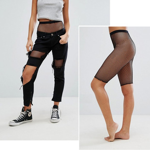 Fishing net tights women's 5-point pants elastic waist 2022 wholesale Korean version of loose 5-point beggar small net pants