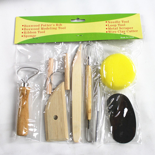 Manufacturer's direct sales wooden ceramic clay sculpture 8-piece set ceramic clay carving soft clay tool manual class making eight-piece set 