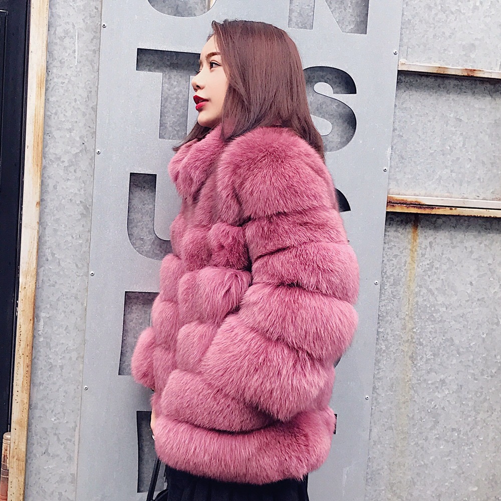 Haining leather and fur Autumn and winter new pattern Stand collar leather and fur coat Mid length version Korean Edition Self cultivation Fox keep warm overcoat