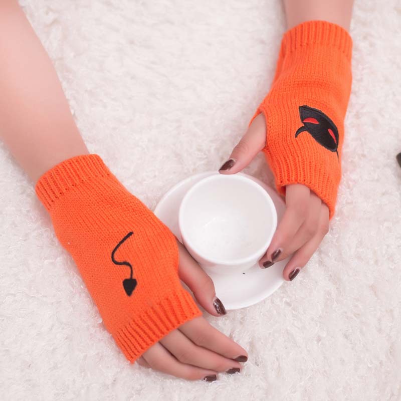 Cross-Border Halloween Embroidered Devil Woolen Gloves Men's Knitted Half-Finger Sleeves European and American Warm Holiday Personalized Gloves