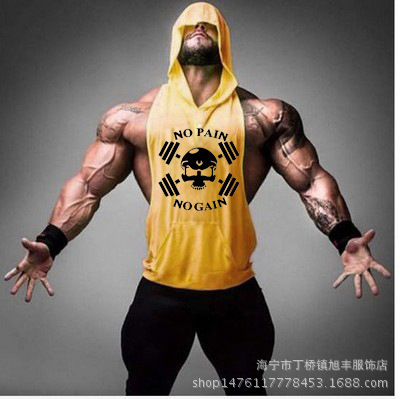 Fitness spring and summer cotton sports vest hooded sleeveless sweater running training pullover cross-border