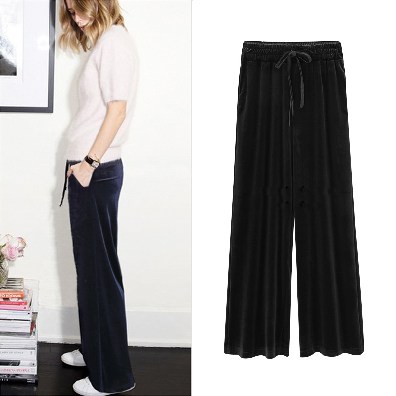 Pantalones de pierna ancha de terciopelo dorado pantalones transfronterizos de mujer sueltos más el tamaño de cintura alta Pantalones de mujer adelgazantes pantalones casuales para niñas regordetas de 200kg image 6