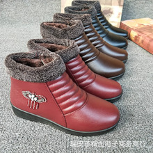24新款地摊冬季妈妈棉鞋保暖加绒中老年人平底休闲女鞋中帮女靴