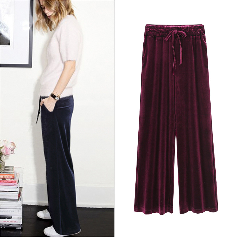 Pantalones de pierna ancha de terciopelo dorado pantalones transfronterizos de mujer sueltos más el tamaño de cintura alta Pantalones de mujer adelgazantes pantalones casuales para niñas regordetas de 200kg image 4