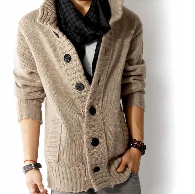 Demi‑season knitted cardigan jacket, Korean style, mid‑length, button front