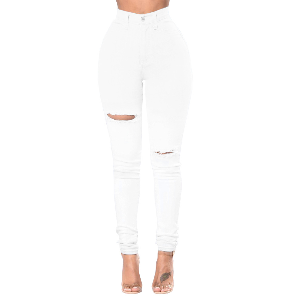 Pantalones Vaqueros Rotos de Cintura Alta de Color Sólido para Mujer, Talla Grande, Primavera 2025, Nuevos, para eBay y Amazon
