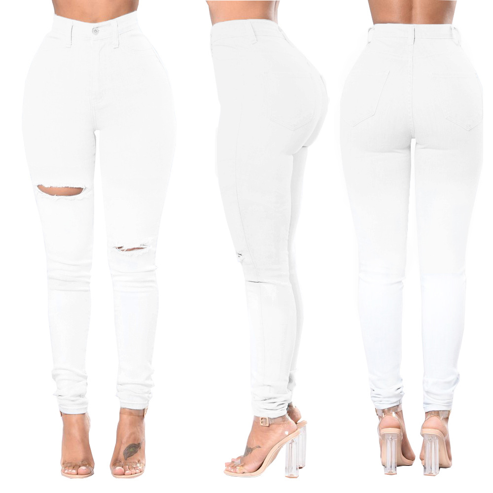 Pantalones Vaqueros Rotos de Cintura Alta de Color Sólido para Mujer, Talla Grande, Primavera 2025, Nuevos, para eBay y Amazon