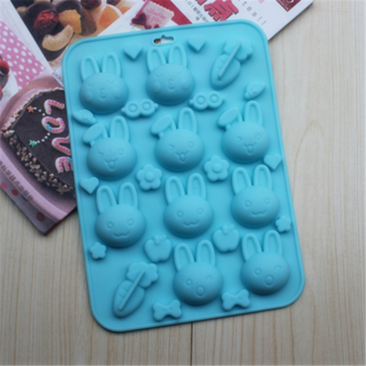 厂家供应新款推荐10连小兔子杂图硅胶蛋糕模巧克力模手工皂模具