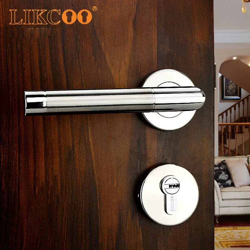 Likcoo 不锈钢间色室内分体门锁欧式简约直角木门把手房门锁