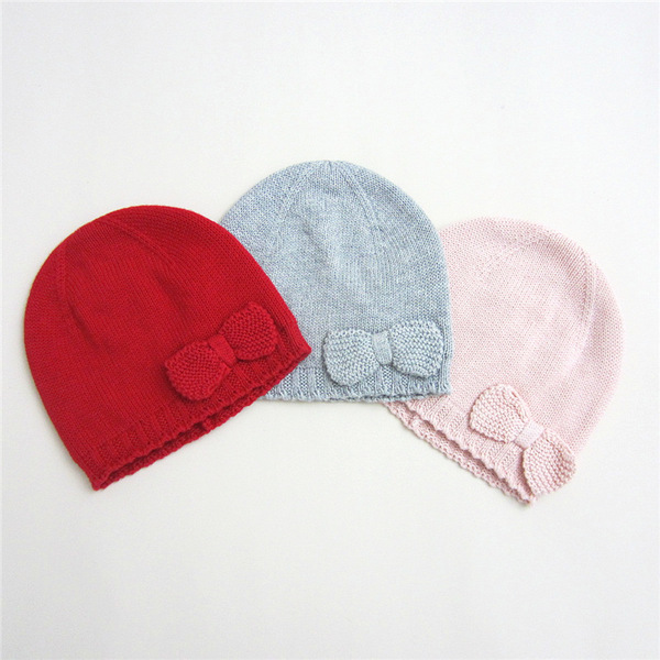 Children's demi-season keep warm knitted woolen knitted hat with bow